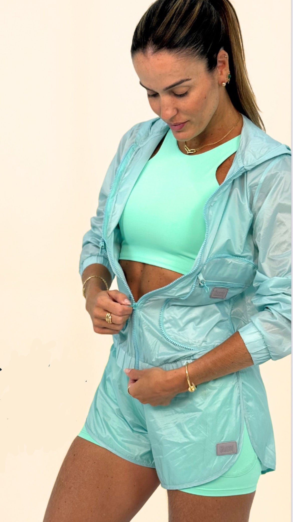 Windbreaker Pocket Glossy Aqua Marine