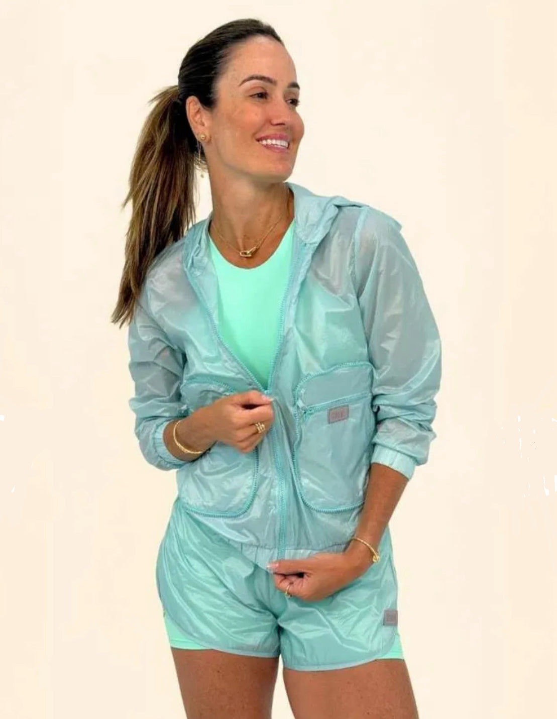 Windbreaker Pocket Glossy Aqua Marine